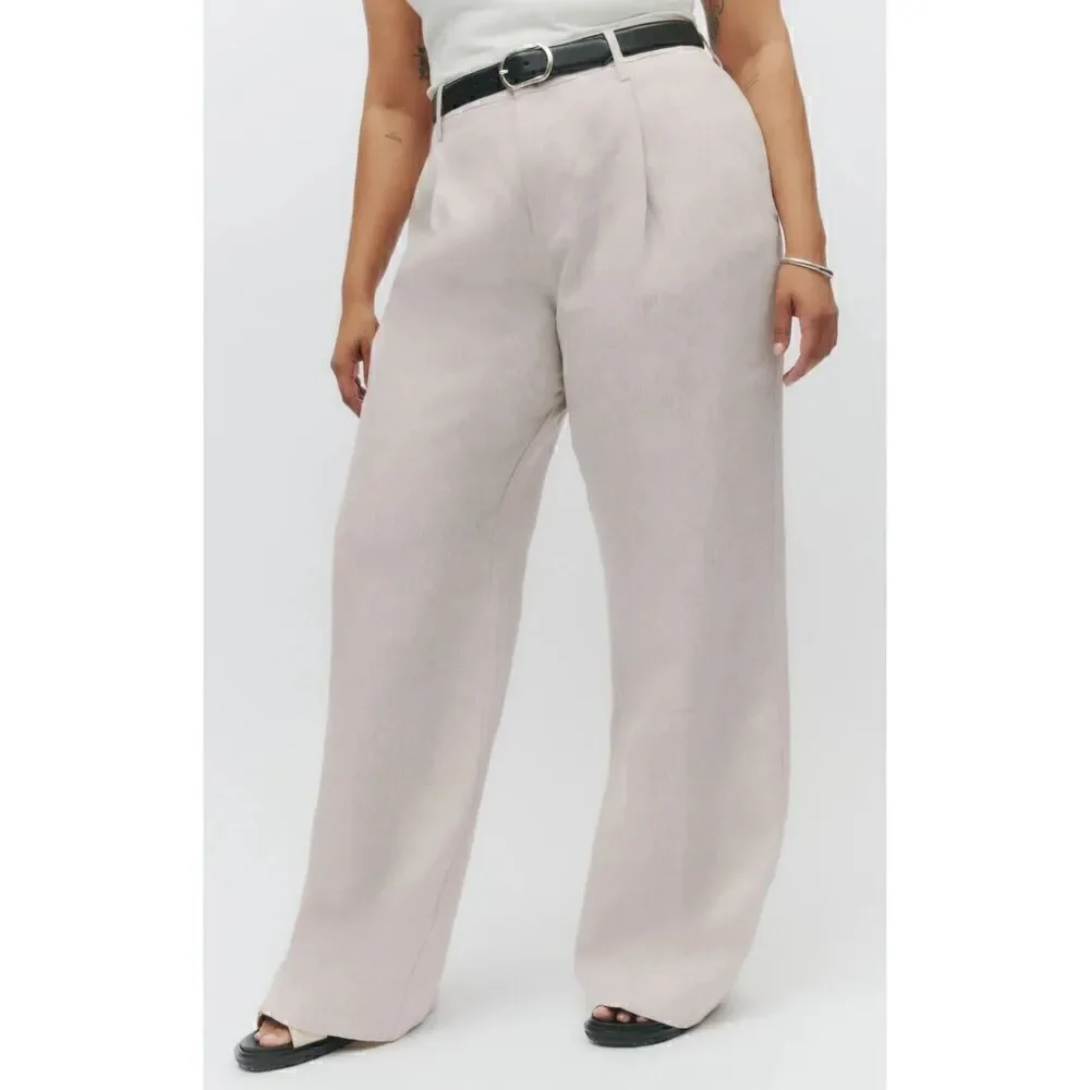 Reformation Alex Mid Rise Linen Pant in Oatmeal NWT Size 18